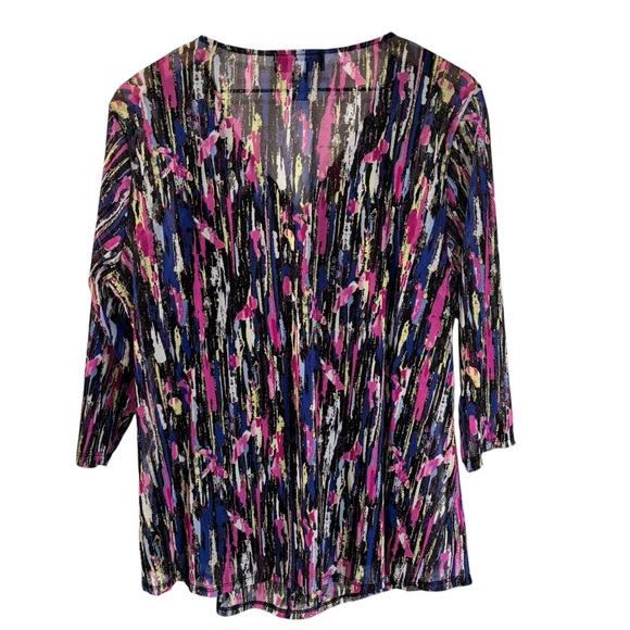 INC Abstract Print Ruffle Zip Front Sheer Blouse & Camisole Multicolor 1X - Picture 5 of 10